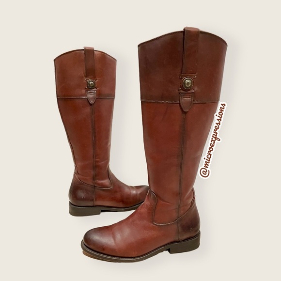 Frye Jayden Button Redwood Brown Leather Knee High Fall/Winter Tall Riding Boots - Picture 9 of 16